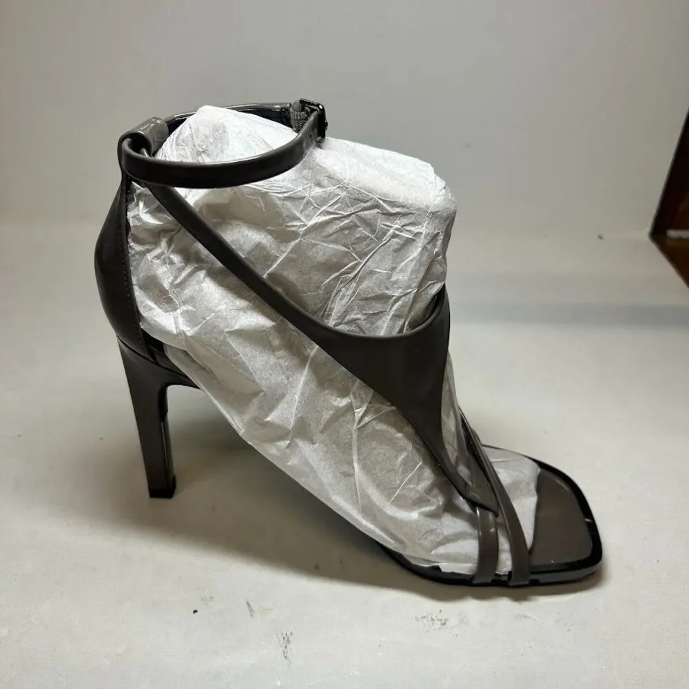 DKNY Womens 9 M High Shine Mushroom Grey Audrey Strappy High Heels NIB RI2